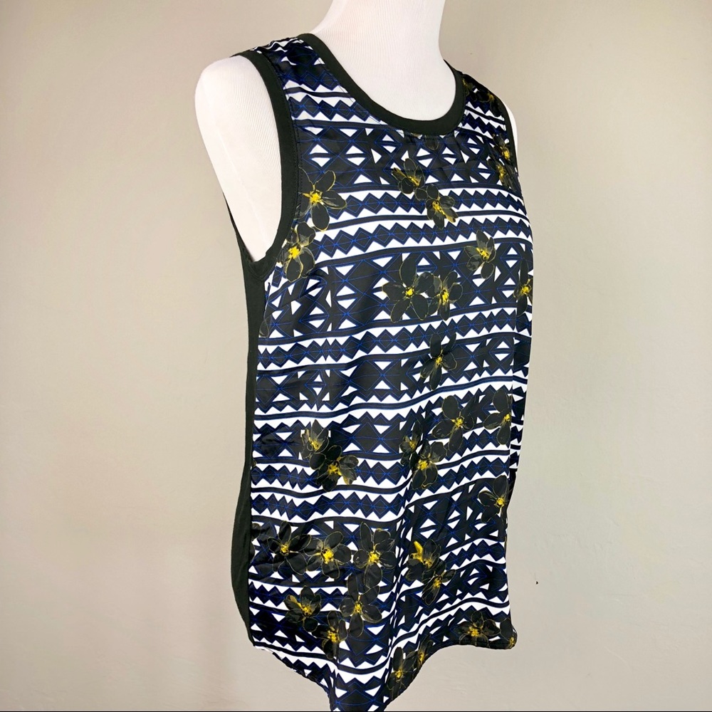 J. Crew Navy White Black Geometric Floral Tank Top
